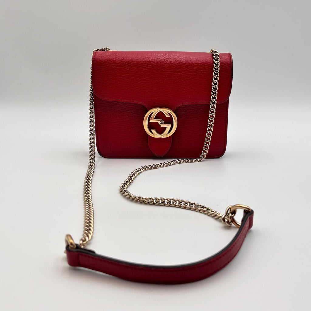 Gucci Interlocking GG Red Leather Chain Crossbody Bag