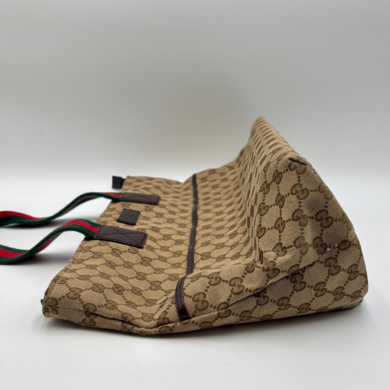 Gucci GG Canvas Web Tote Bag Brown Beige
